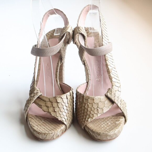 Chloe Sage Green Snakeskin Leather Open Toe Sandals Luxury Designer Summer Shoes - Picture 5 of 16